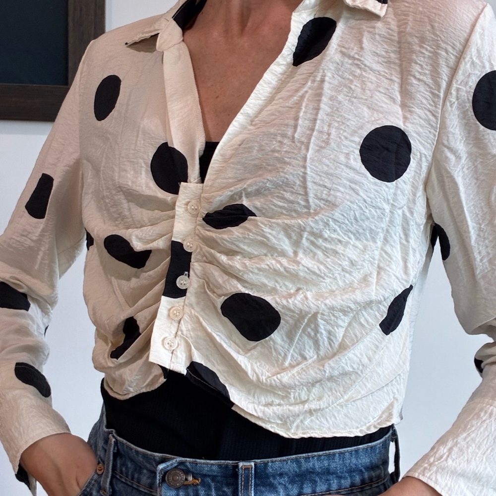 H&M Cream and Black Polka Dot Shirt